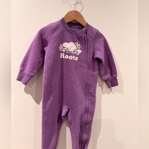 Roots Baby Purple Sparkly Beaver Logo Fleece Sweatsuit 18–24M